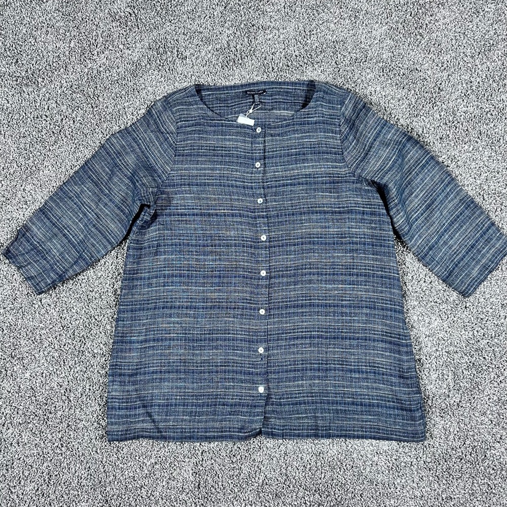 Eileen Fisher Women’s Size XL Blue Gray Denim Organic Linen Boxy Tunic Top